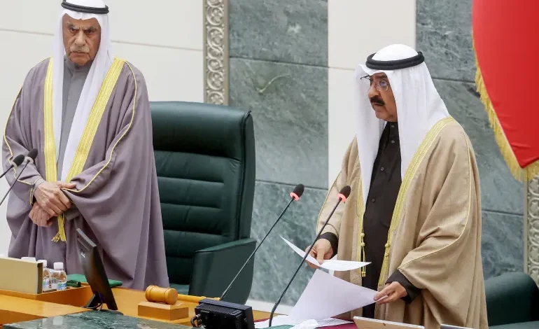 Sheikh Mishal al-Ahmad al-Sabah addresses parliament on December 20 as Kuwait's new emir
