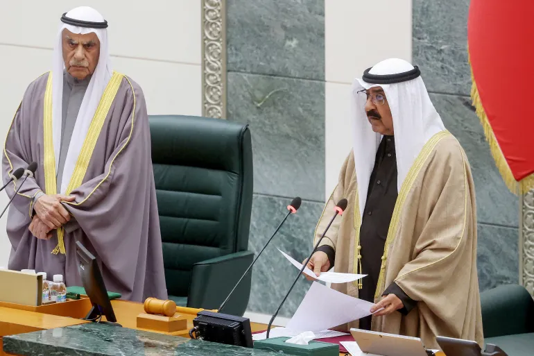 Sheikh Mishal al-Ahmad al-Sabah addresses parliament on December 20 as Kuwait's new emir