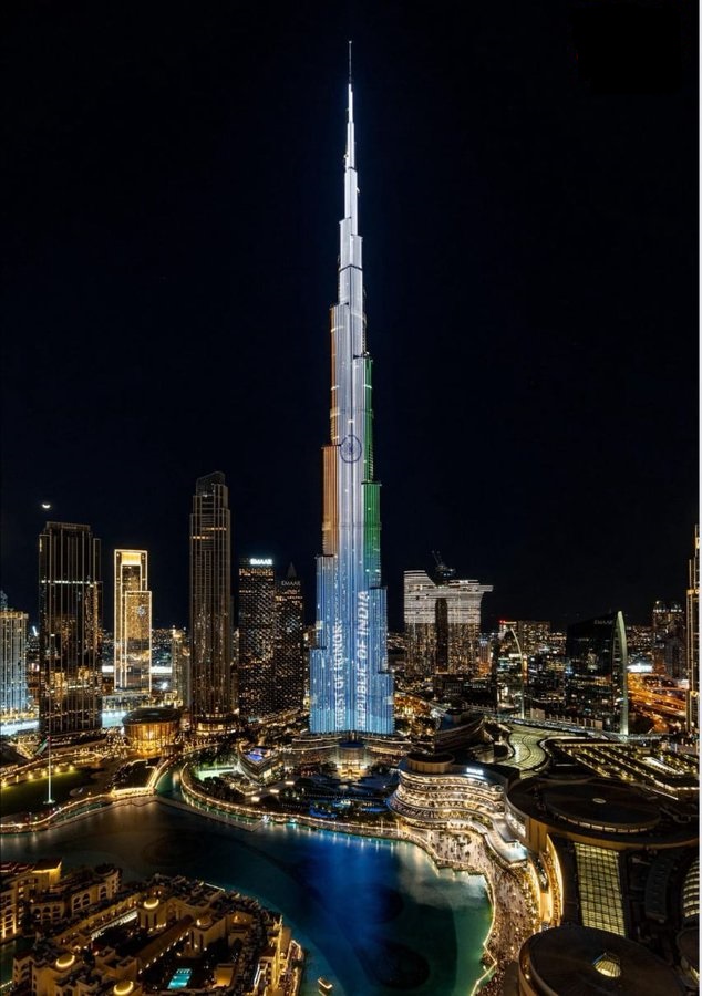 Burj Khalifa lit up in Indian flag colors