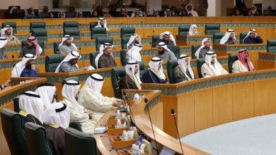 Kuwaiti members of parliament attend a special parliament session