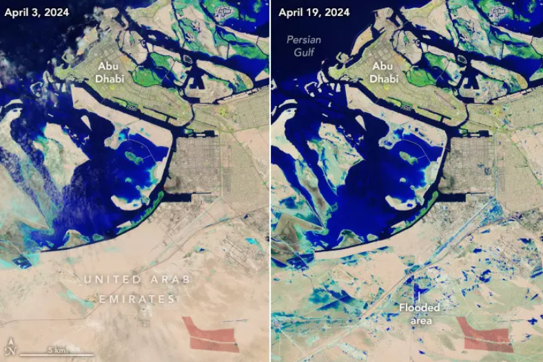 NASA Releases Before & After Images of UAE Floods