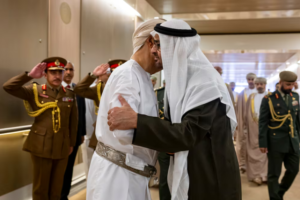 President Sheikh Mohamed Farewells Sultan Haitham in Abu Dhabi