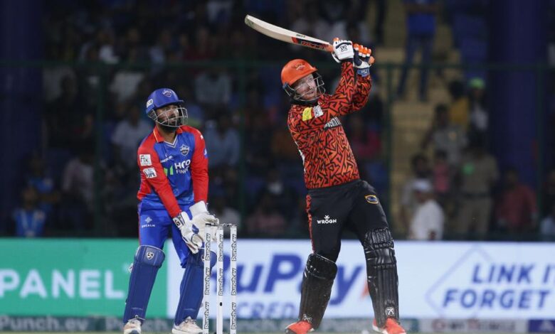 Sunrisers Hyderabad's Heinrich Klaasen plays a shot during the match against Delhi Capitals in the Indian Premier League (IPL) 2024, at Arun Jaitley Stadium, in New Delhi on Saturday