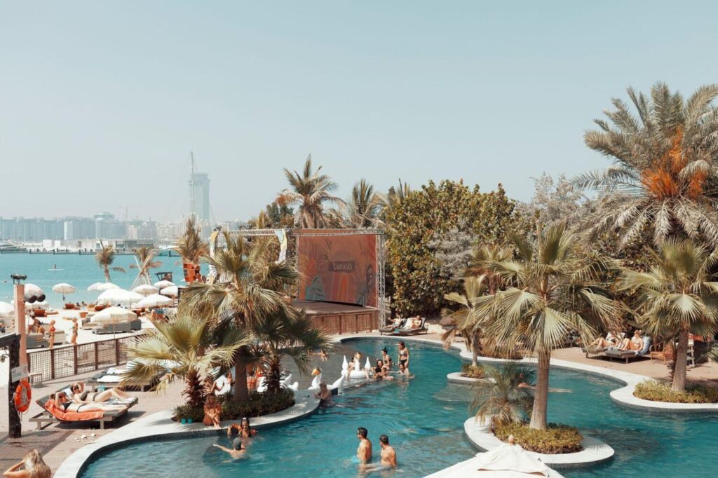 Dubai beach club reopens after fire.