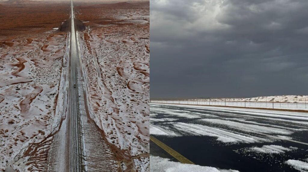 Saudi Desert Sees First Snowfall, Sparking Climate Change Concerns; UAE Issues Weather Alert